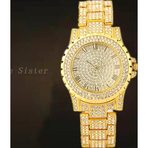 Watch for Women Iced Out Luxury Quartz Wrist Watch with Bracelet Micropave CZ Cuban Chain Hip Hop Fashion Watch for Women Men