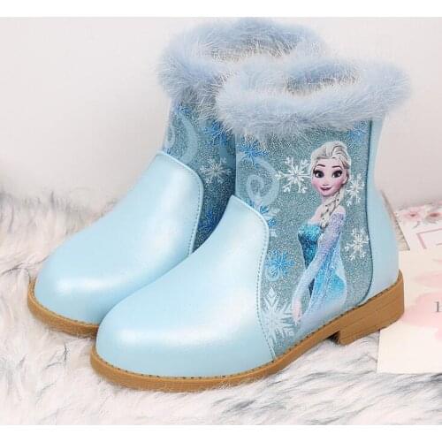 Children Autumn Winter Princess Boots Cute Warm Beads Cartoon Girls Elsa Boots Antislip Leather Kids Cartoon Boots