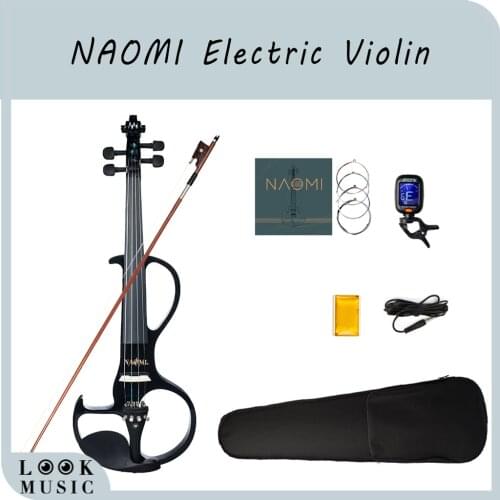 NAOMI Electric Violin Solid Wood Violin Ebony Fittings 4/4 Full Size Silent Electric Violin Set for Violinist Students Beginners