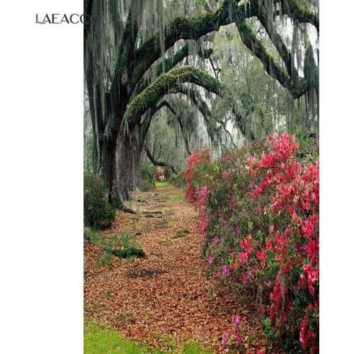Laeacco Spring Garden Park Tree Flowers Pathway Outdoor Natural Scenic Photo Background Photographic Backdrop For Photo Studio