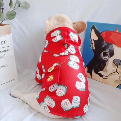 Chinese New Year Dog Clothes Winter Dog Hoodie Coat Mahjong Red envelope Dog Clothing Schnauzer Pug French Bulldog Coat Outfit