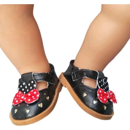 For 18" Girl Doll princess Black Silver PU Leather Shoes for new born baby doll shoes girl toys gift