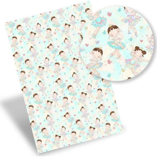 Faux Synthetic Leather Sheets Ballet Girls Cartoon Printed Leather Bows Fabric DIY Earrings Handbag Craft Accessories 22*30cm/pc