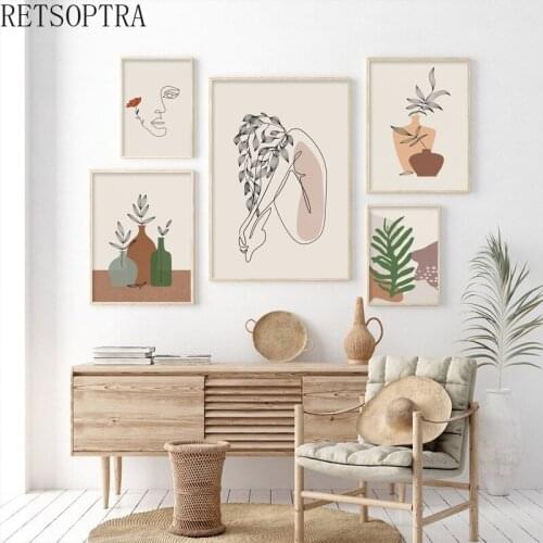 Trendy Boho Abstract Plants Minimalist Bohemian Wall Art Canvas Painting Figure Pictures for Room Poster and Print Home Decor
