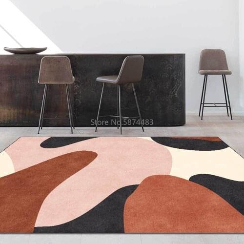 Fashion Modern Morandi Orange Pink Block Stitching Living Room Bedroom Bedside Carpet Floor Mats