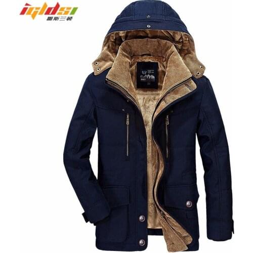 Mens Winter Warm Thicken Cotton Padded Jacket Mid-length Plus Velvet Jacket Male Multi-pocket Jacket Outwear Fleece Coats M-6XL