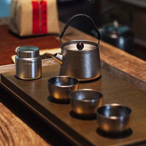 Naturehike Titanium Aluminum Alloy Material Silvery Outdoor Teapot Set Ultralight Portable Camping Hiking Travel Daily Cup Set