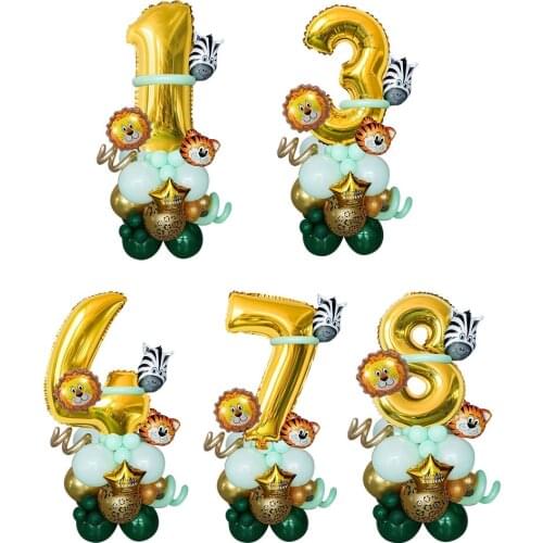 37pcs Animal Party Balloon set 32inch Gold Digital ballon Animal Balloon Tower Kids Birthday Jungle Safari Party Decoration