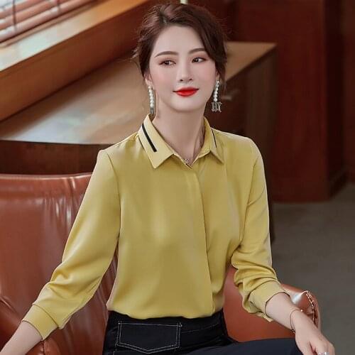 IZICFLY Autumn Fashion Yellow Shirt Women Work Wear Slim Casual Winter Office Long Sleeve Elegant New Korean Style Blouse