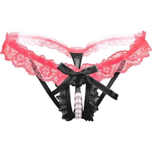 Newest Sexy Crotchless Faux Pearl Lace Bowknot Women Thongs Briefs Panties G-String Hot Sale Transparent Knickers For honeymoon