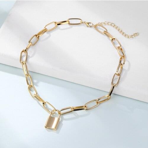 New Fashion Hip Hop Multi Layer Pendants Necklaces for Women Gold Lock Thick Chain Alloy Metal Necklace Jewelry Factory Outlet