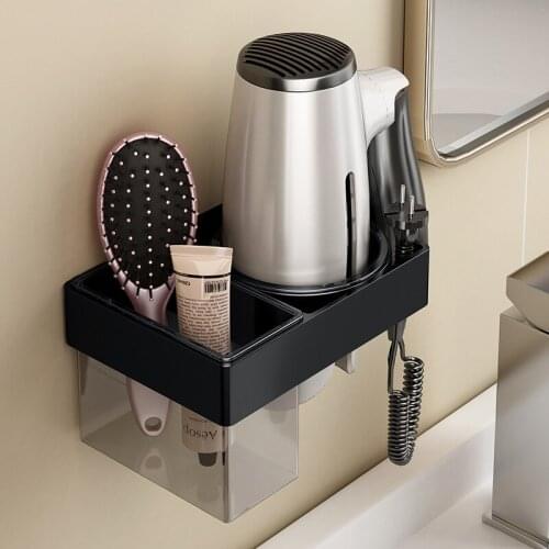 Punch-free Bathroom Supplies Hair Dryer Rack Simple Bathroom Wall Suction Storage Rack Multi-function Rack Organization