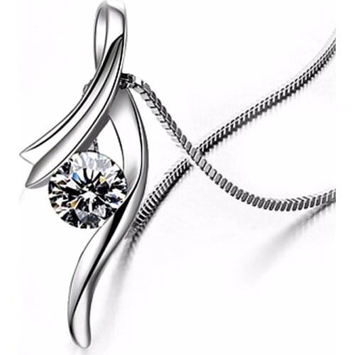 Simple Womens/Girls 925 Silver Crystal Zircon Pendant Box Chain Fashion Necklace For Ladys Best Gift