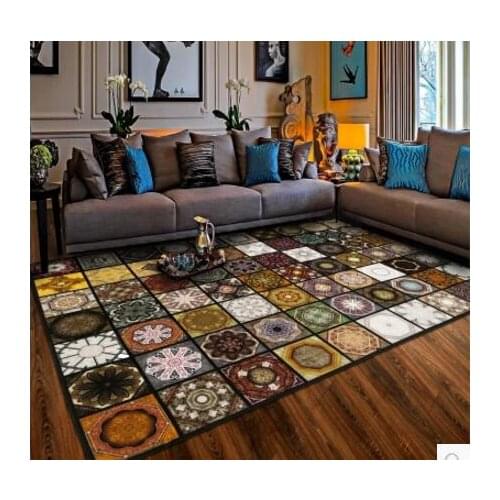 Retro floral geometric carpet bedroom rectangular floor mat doormat living room velvet rug tea table blanket anti slip