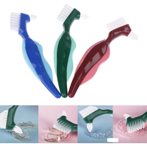 Soft Rubber Non-grip Handle Double Sided Denture Cleaning Brush Multi-Layered Bristles False Teeth Brush Oral Care Tool