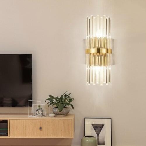 Modern American Luxury Crystal hotel wall light Rose gold Living Room Bedroom led interior art deco wall light fixtures