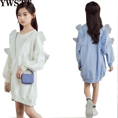 Girls Sweater Spring Long-sleeved Shirt 2021 Teen Girls Long Ruffled Tops Spring Autumn Pure Cotton School Sports Loose T-shirt