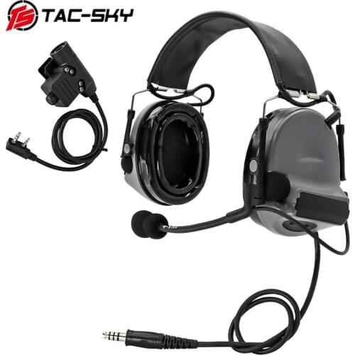 TAC-SKY tactical electronic shooting headset COMTAC II noise-cancelling pickup earphone and tactical PTT u94ptt GRAY