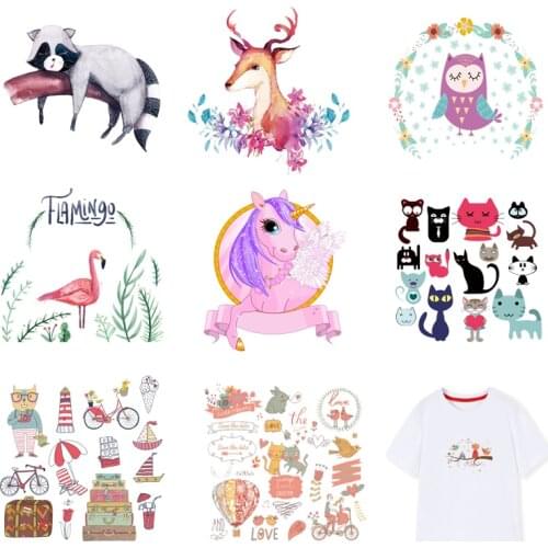 Iron-on Transfers for Clothing Animals Patches Cute Sticker Diy Patch Thermocollant Flex Fusible Transfer Textile Vinyl Stripe I