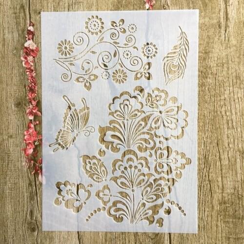 A4 Butterfly flower Floral DIY Stencils Wall Painting Scrapbook Coloring Embossing Album Decorative Paper Card Template