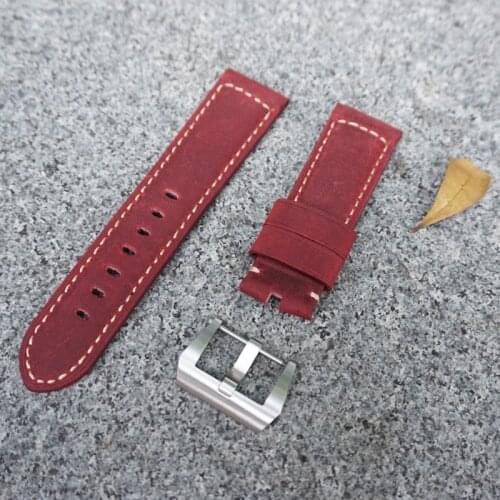 Hight Quality 24mm Red Mate Genuine Leather Watchband For PAM LUMINOR 1950 PAM00441 PAM111 Watch PAM Strap Pin buckle Bracelet