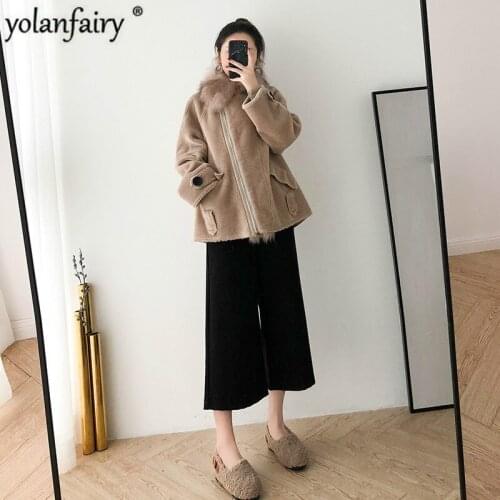 Real Fur Coat Women Sheep Shearing Winter Coat Women Fox Fur Collar Jacket Women Clothes 2020 Manteau Femme BGS80961 YY1090