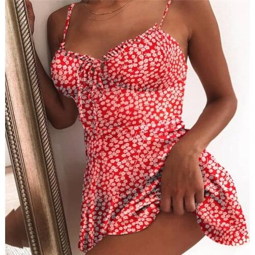 Boho Style 2020 Women Summer Dress Sexy Sling Floral Print Chiffon Dress Ladies Tunic Sundress Girl Holiday Mini Dress For Women