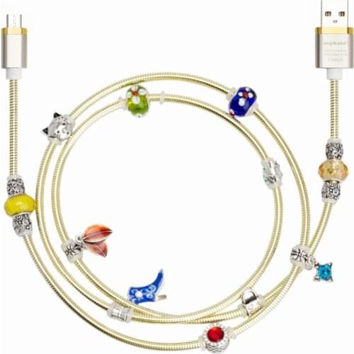 Gold) ANGIBABE wire spring USB Cable 2A 1M DIY inlay Diamond Fast Charging Data Cable for Android