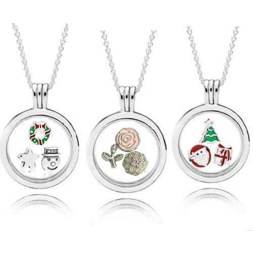100% 925 Sterling Silver Brand New 1:1 Pendant Necklace Floating Snowman Christmas Flower Theme Fashion Jewelry Gift