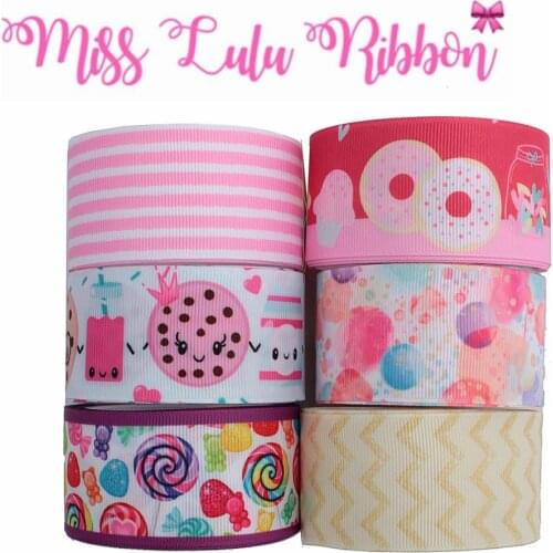 16mm-75mm Doughnut Candy Cookies Geometric Stripe Wave Printed Grosgrain/Foe Ribbon DIY Hair Bowknots 50yards/roll