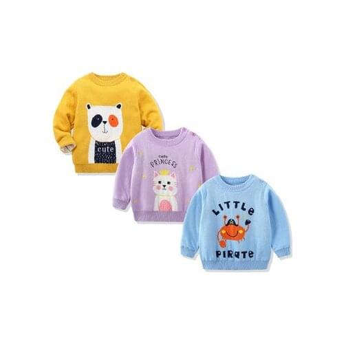 2020 Autumn and Winter Baby Cartoon Sweaters Kids Double Layer Childrens Sweaters Cartoon Knitted Coats Toddler Sweaters 2-6Y