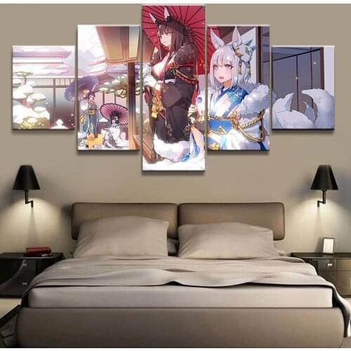 5 Panels Anime Girl Modular Pictures Prints Wall Art Canvas Posters Painting for Home Decor Living Room Decoration