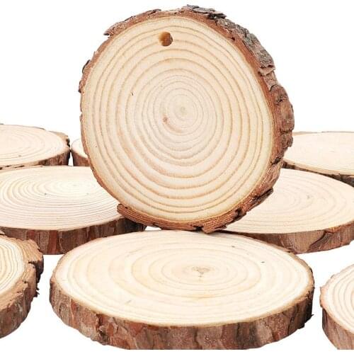5pcs Assorted Size Unfinished Natural Round Wood Slices Circles With Tree Bark Log Discs For DIY Crafts Wedding Party Decoration