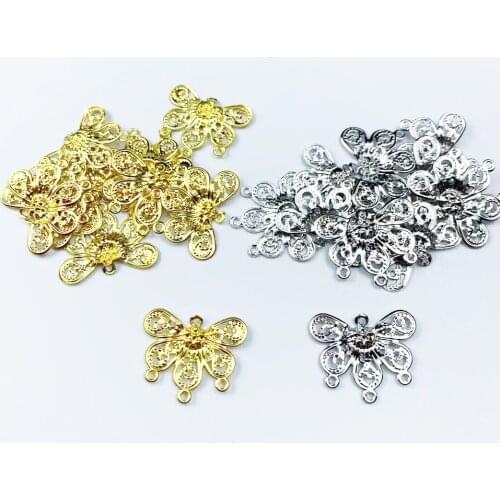 50pcs 18*22mm Metal Crafts Filigree butterfly Wraps Connectors Antique Diy Embellishment For earring Connection