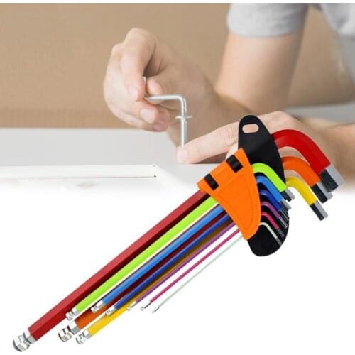 9Pcs/Set L-shaped Hexagon Wrench Durable Multicolor Hex Wrench Set Ball/Torx Head High Torque Spanner for Equipment Repair