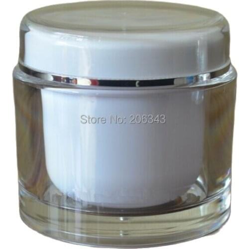 200G acrylic cream jar transparent outer white tank cream jar with silver line for cream or mask cream body lotion packing