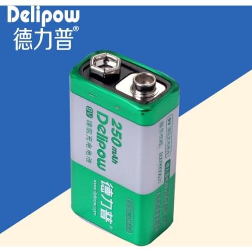 Delipow battery 9V genuine large capacity 9 nine volt rechargeable battery 250 Ma 9 volt battery 9V Rechargeable Li-ion Cell