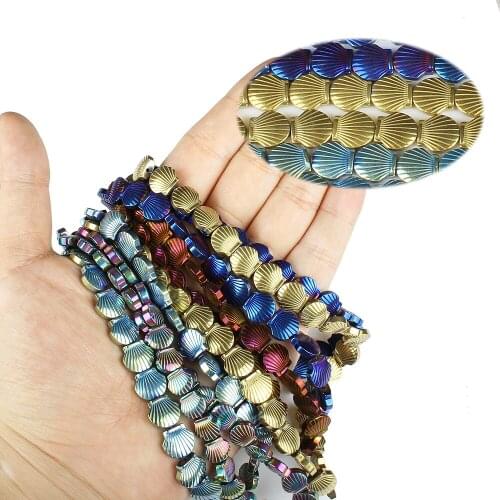 Natural Hematite 8mm Color Plated Scallop Beads Star Jewelry Making DIY Necklace Bracelet Earrings Jewelry Accessories 16 Inch