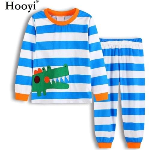 Hooyi 2018 Crocodile Baby Boy Pajamas Long Clothes Suits Blue Stripe Spring Children PJS Sleep Suit Cotton Pijamas T-Shirt Pant