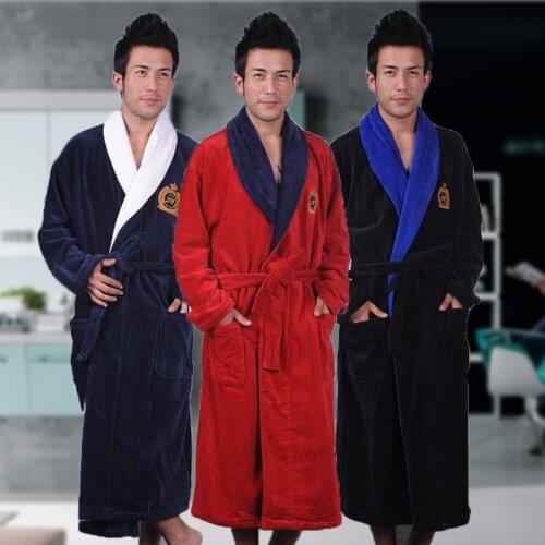 Mens Winter Robe Male Bathrobe Plus XXXL Thick Warm Long Bathrobes Comfortable Bath Robe Dressing Gown Men Solid Homewear