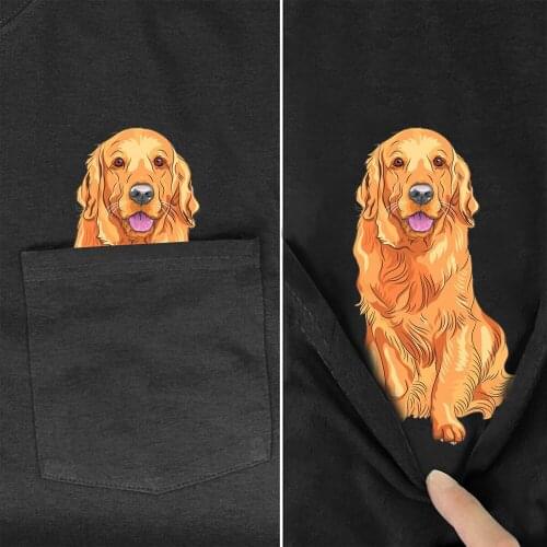 Cute Golden Retriever Cotton T-Shirt Fashion Brand Summer Pocket Dog Printed T-shirt Men Women Shirts Hip Hop Funny Cotton Tees