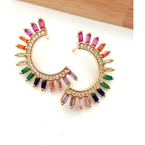 Sparking cubic zirconia mirco pave jewelry stunning sun burst stud Earrings Choice Colorful Luxury Gold Color Rainbow
