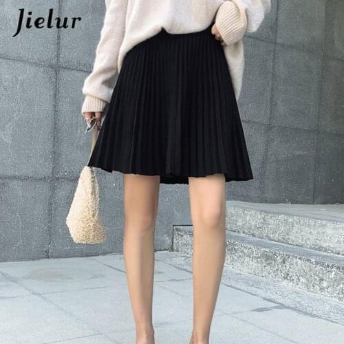 Jielur Solid Color Mini Skirt High Waist Slim Chic New Autumn Skirts Womens Elastic Waist Knitted Faldas Mujer Moda 2020 M-5XL