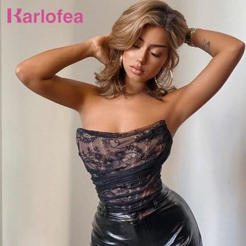 Karlofea New Summer 2021 y2k Corset Crop Tops Sexy Black Lace Tube Bustier Clothing Chic Nightclub Party Tops For Women Camis