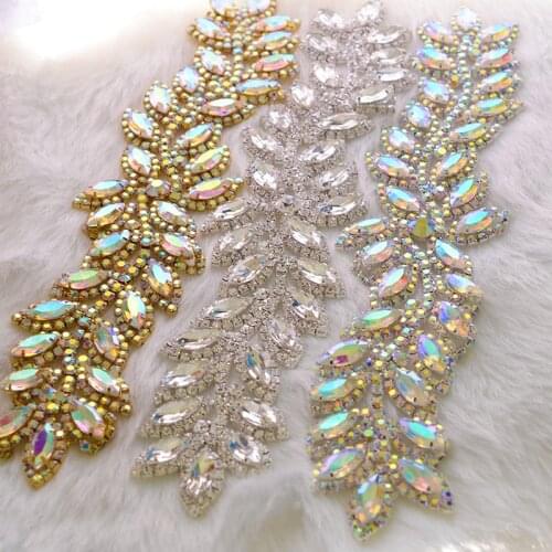Crystal Rhinestones Applique Tirm DIY Wedding Dress Accessories Crystal AB Rhinestone Gold silver base