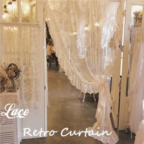 Retro Ruffled Lace Curtain Living Room Bedroom Balcony Window Gauze Curtain Princess Style Girl Room Decor Window Screen Curtain