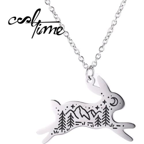 COOLTIME Rabbit Model Moon Landscape Stainless Steel Pendant Necklace Mens and Womens Jewelry Accessories Christmas Gift