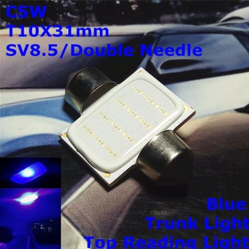 12V LED Blue Color Car Double Needle Bulb Lamp(COB Lighting Square) C5W 31mm For Top Reading Licence Board Trunk Light