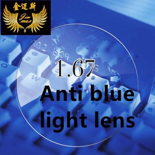 1.67 anti blue ray myopia lenses quality super thin CR39 aspheric resin lens near sight myopic glasses anti blue light lenses
