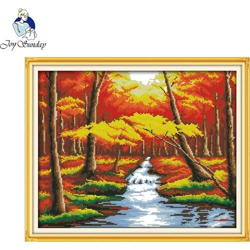 Joy Sunday Autumn Scenery Needlework DIY Cross Stitch Sets for Embroidery Kits Precise Printed Counted Cross Stitching Handmade